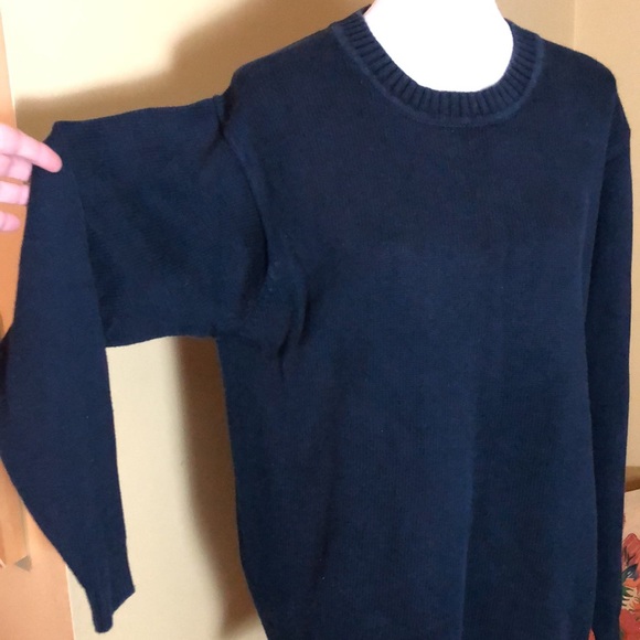 Vintage 90’s LL Bean size Large Tall Classic Crewneck Sweater 100% Cotton Navy - Picture 3 of 13